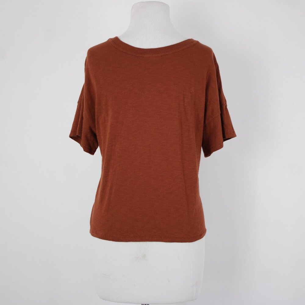 Shyanne Sz M Rust Brown Tan Just Add Whiskey Graphic Hi Lo 100% Cotton Top - Picture 8 of 13